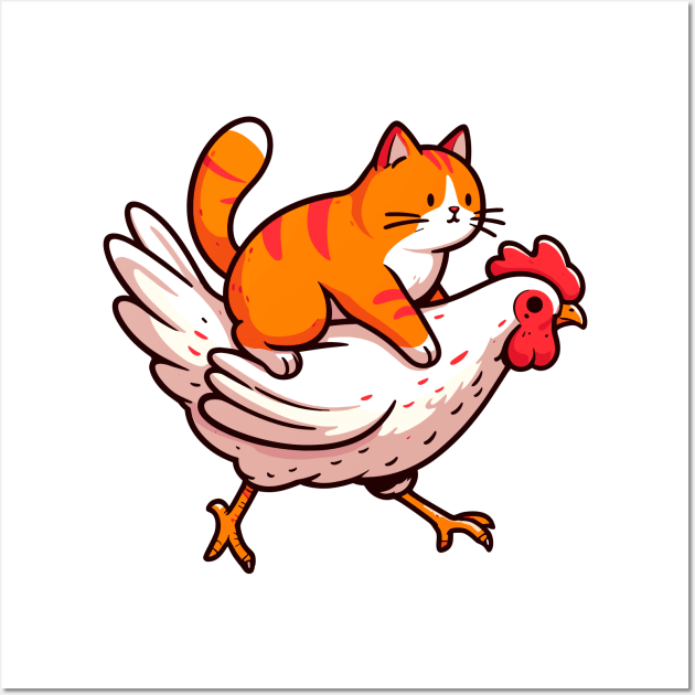 orange tabby rides chicken Wall Art by fikriamrullah